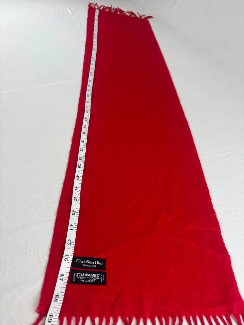 Christian Dior Monsieur Cashmaire Red Woven Fringe Scarf Vintage Made in Japan
